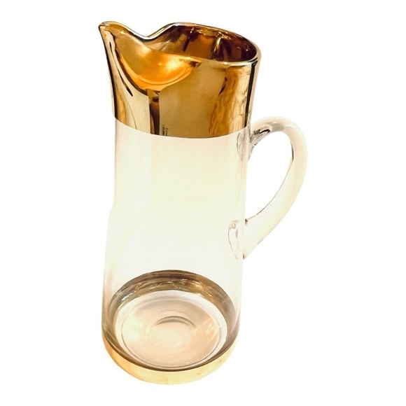 Vtg Glass Pitcher with gold rim and base - Picture 2 of 4
